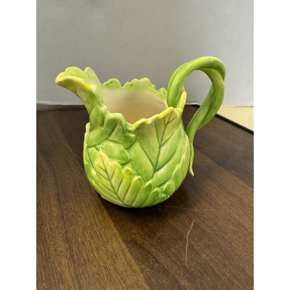 Fitz and Floyd Classics Cabbage Leaf Green Ceramic Creamer Pitcher 4.5 inch